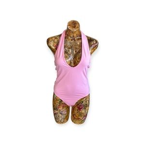 Missguided bodysuit halter pink vneck medium One Piece